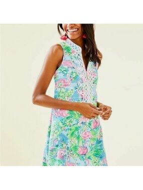 Lilly Pulitzer Blue & Pink Flamingo Print Mini Dress